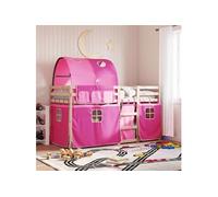 vidaXL Lit superposé avec rideaux rose 90x190 cm bois pin massif, lit, cadre de lit, lit superposé bas, meuble de chambre à 3284029