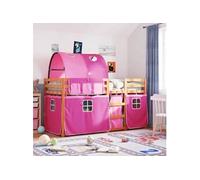 Lit superposé avec rideaux rose 90x190 cm bois pin massif, lit, cadre de lit, lit superposé bas, meuble de chambre à 3284041
