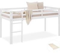 Lit superposé avec sommier à lattes échelle 90x200 cm Lit d'enfant massif pour adolescents Lit mezzanine