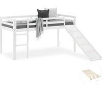 Lit superposé avec sommier à lattes toboggan 90x200 cm Lit d'enfant massif Lit de jeu Lit mezzanine