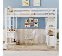 Lit superpose avec tiroirs de rangement et bureau sous le lit sans matelas blanc 140 x 200 cm