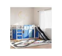 vidaXL Lit superposé avec toboggan et rideaux bleu 90x200 cm, lit, cadre de lit, lit superposé bas, meuble de chambre à 3284111 Bleu G