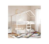 Lit superposé avec toit blanc 90x200 cm bois de pin massif, lit, cadre de lit, lit mezzanine, meuble de chambre, 3282037