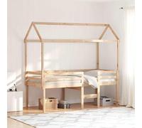 Lit superposé avec toit, dimensions 80x200 cm, en bois massif de pin, structure de lit robuste, lit pour enfant avec espace de rangement, accès ouvert, idéal pour une chambre d'adolescent de petite ta
