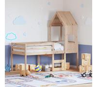Lit superposé avec toit, dimensions 90x190 cm, en bois massif de pin. Lit pour enfant avec espace de rangement et barrières de sécurité, idéal pour une utilisation dans les petites pièces, adapté aux