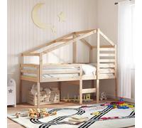 Lit superposé avec toit, dimensions 90x190 cm, en bois massif de pin, pour enfants, avec espace de rangement, barrière de sécurité, partie supérieure ouverte, idéal pour les chambres d'enfants, les ch