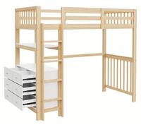 Lit superposé bas, dimensions 90x200 cm – Structure en métal avec échelle de sécurité et étagères de rangement