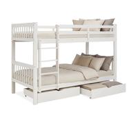 Lit superposé 90x200 cm avec Rangement en Bois Blanc Lit mezzanine Lit enfant avec échelle Deux lits simples superposés