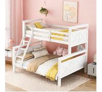 Lit superposé bois de pin 90x200 cm haut 140x200 cm bas, convertible, finition blanche