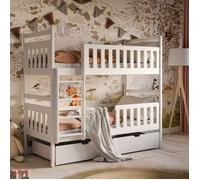 Lit superposé convertible enfant 80x180 + 90x200 cm - 2 tiroirs + protection anti chutes + sommier à lattes - 2 lits simples -