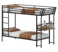 Lit superposé COSTWAY avec bureau, lit mezzanine 90 x 200 cm en métal, lit d'enfant avec sommier à lattes, barrière de sécurité et échelle, lit superposé, lit pour adolescent
