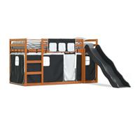 Lit superposé design avec toboggan et rideaux Blanc et Noir 90x200 cm, Lits Classiques 2024 Nouveau
