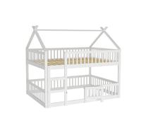 Lit Superposé en Bois Massif 140x200 cm - Blanc - Étagère Intégrée, Escalier Sécurisé, Garde-Corps Haut - Idéal pour Enfants