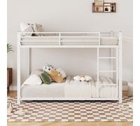 Lit superposé en métal 140 x 200 cm Lit d'enfant surélevé en fer avec sommier à lattes et barrière de sécurité Solide et silencieux, pour 2 personnes, blanc