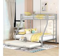 Lit superposé en métal 90 x 200 / 140 x 200 cm Lit familial avec lit gigogne 90 x 190 cm Lit mezzanine avec échelles pour enfants et adultes, stable, noir