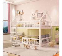 Lit superposé enfant 140*200, lit familial enfant, lit superposé avec escalier, design loft, cadre de lit superposé en bois massif, blanc