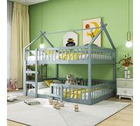 Lit superposé enfant 140*200, lit familial enfant, lit superposé avec escalier, design loft, cadre de lit superposé en bois massif, gris