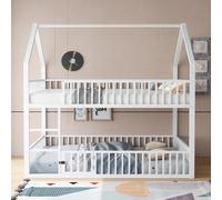 Lit superposé enfant 140x200, métal, famille, escalier, loft, porte basse, blanc