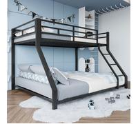 Lit superposé enfant 2/3 palces 90/140 x200cm Lit adulte Lit double en métal avec Escaliers Balustrades et Sommier à lattes - noir