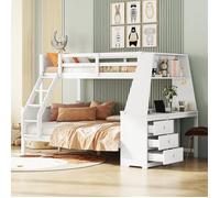 Lit superposé enfant 2/3 places 90/140×200 cm Lit adulte Lit double en bois avec bureau 3 tiroirs étagère et sommier à lattes