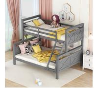 Lit superposé enfant 90/140 x 200 cm en pin gris - séparables, sommier à lattes, sans matelas