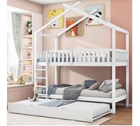 Lit superposé enfant 90 × 200 cm et 90 × 190 cm, 3 couchages - YEAVIO - gigogne, sans matelas, pin blanc