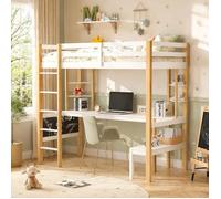 Lit Superposé Enfant 90x200 cm avec Bureau, Lit Mezzanine Multifonctionnel avec planche à dessin et Barrière de Sécurité, Blanc