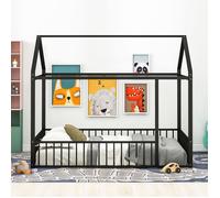 Lit Superposé Enfant 90x200 cm, Barrières de Sécurité, Angles Arrondis, Pieds Surélevés, Métal Noir