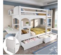 Lit superposé enfant 90x200 cm Lit double Lit mezzanine en bois massif avec bureau pliable 2 tiroirs et sommier à m LITS SUPERPOSES