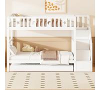 Lit superposé enfant 90x200,lit cabane enfants bois,lit superposé 2 places tiroirs,lit enfant avec barriere,lit mezzanine 2 places escalier,lit gigogne avec rangement et sommier à lattes,blanc