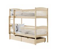 Lit surélevé pour enfants, lit superposé, lit d'enfant | Pin massif, 2 tiroirs, sûr & fonctionnel | Dimensions : 80x180, 90x190, 90x200 cm | 80x180 cm de la 3e à la 12e année | Naturel