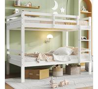 Lit superposé enfant avec échelle inclinée et protection anti-chute, séparable en 2 lits, pin, blanc, 90x200 cm