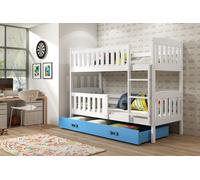 Lit superposé enfant avec espace de rangement avec matelas 80x190 BRIGID - blanc / bleu