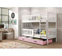 Lit superposé enfant avec espace de rangement avec matelas 80x190 BRIGID - blanc / rose