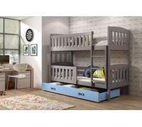 Lit superposé enfant avec espace de rangement avec matelas 80x190 BRIGID - graphite / bleu
