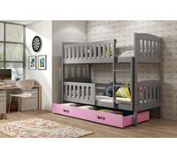Lit superposé enfant avec espace de rangement avec matelas 80x190 BRIGID - graphite / rose