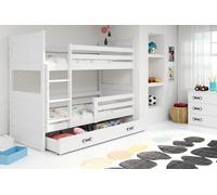 Lit superposé enfant avec espace de rangement avec matelas 80x190 FERGUS - blanc