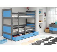 Lit superposé enfant avec espace de rangement avec matelas 80x190 FERGUS - graphite / bleu