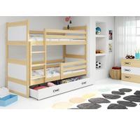 Lit superposé enfant avec espace de rangement avec matelas 80x190 FERGUS - pin / blanc