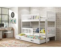 Lit superposé enfant avec lit d'appoint et matelas 80x190 BRIGID - blanc