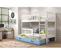 Lit superposé enfant avec lit d'appoint et matelas 80x190 BRIGID - blanc / bleu