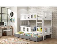 Lit superposé enfant avec lit d'appoint et matelas 80x190 BRIGID - blanc / graphite