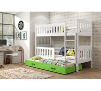 Lit superposé enfant avec lit d'appoint et matelas 80x190 BRIGID - blanc / vert
