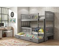 Lit superposé enfant avec lit d'appoint et matelas 80x190 BRIGID - graphite