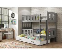 Lit superposé enfant avec lit d'appoint et matelas 80x190 BRIGID - graphite / blanc