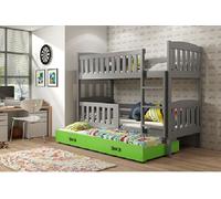Lit superposé enfant avec lit d'appoint et matelas 80x190 BRIGID - graphite / vert
