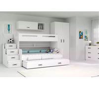 Lit superposé enfant avec lit d'appoint et matelas 80x200 IDA 3 - blanc