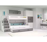 Lit superposé enfant avec lit d'appoint et matelas 80x200 IDA 3 - blanc / graphite