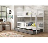 Lit superposé enfant avec rangement et matelas 80x190 BRIGID - blanc / graphite