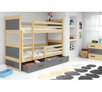 Lit superposé enfant avec rangement et matelas 80x190 FERGUS - pin / graphite